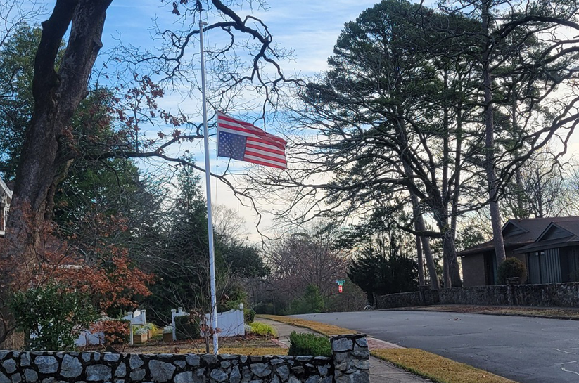 American flag hanging incorrectly in protest