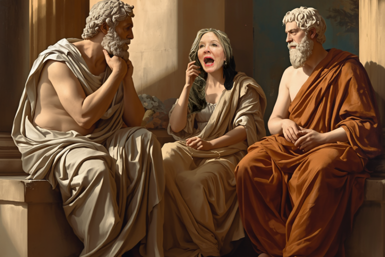 Socrates and Plato listen to the philosopher, Kerry McCoy